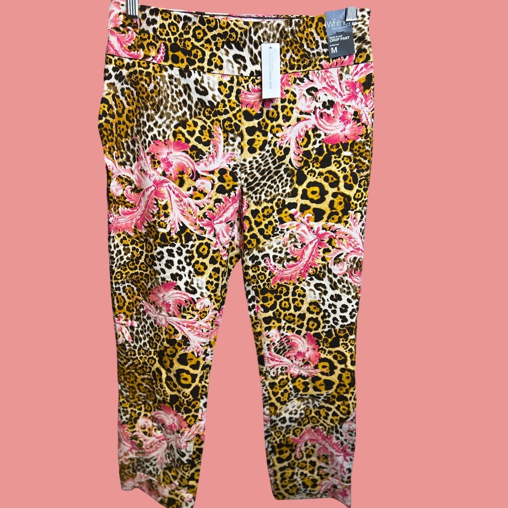 NY&C Crop Pant Womens M Multicolor Whitney High-Waist Leopard Floral Pull-On New